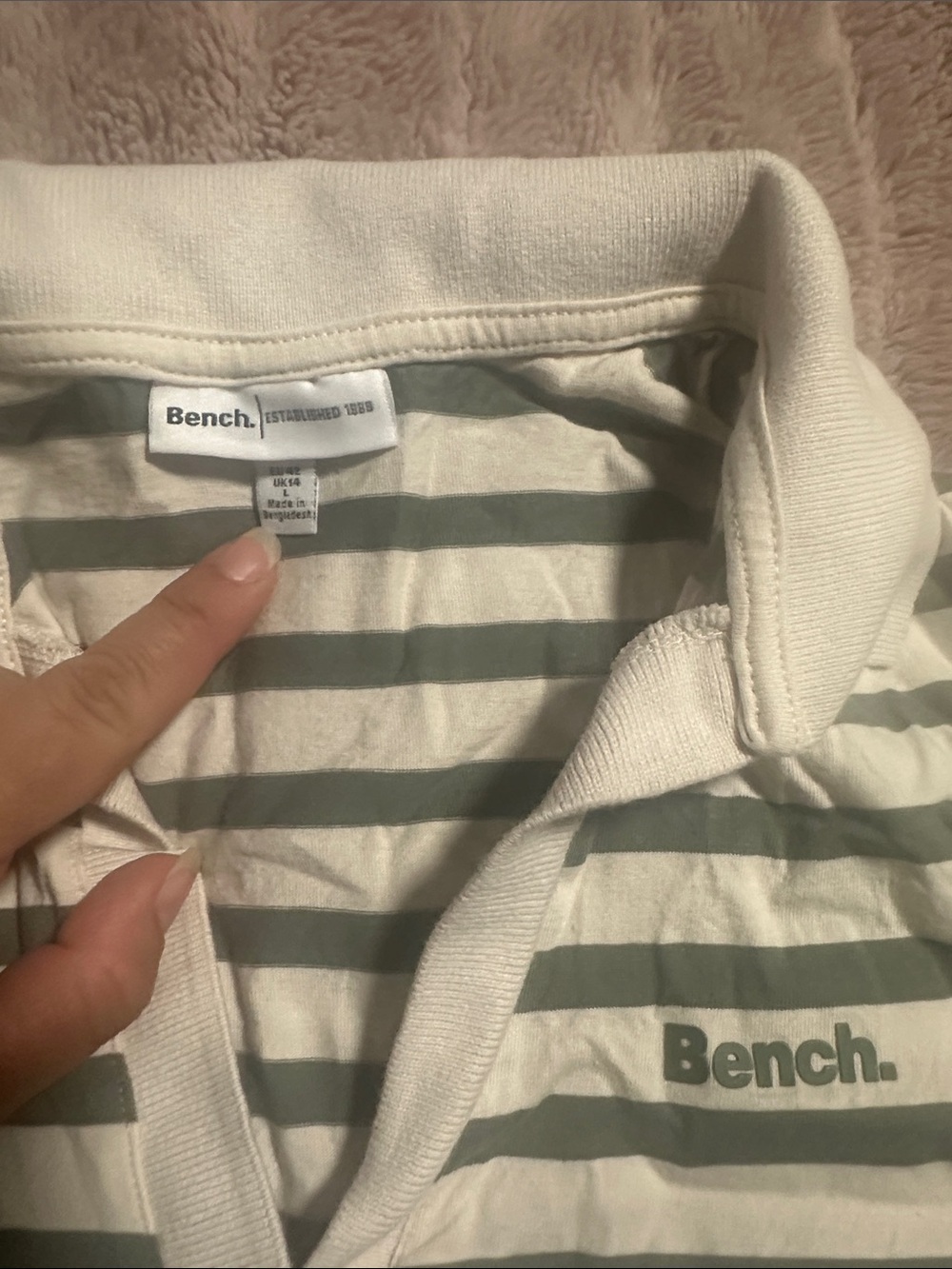 Bench Polo Shirt in White and Sage Stripes